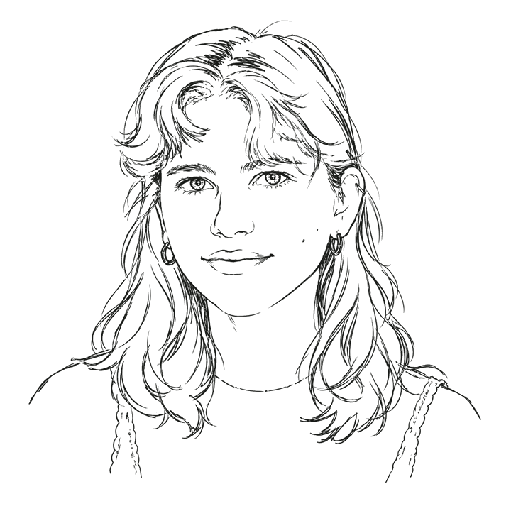 Ink sketch portrait of Davida Zimmermann